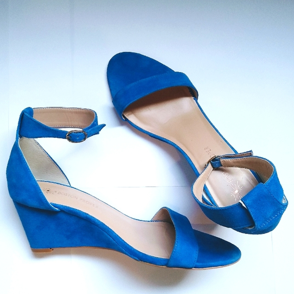 NWOT Boston Proper Sea Blue Heel Sandal Ankle Strap Espadrille Size 9.5